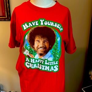BOB ROSS Holiday HAVE YOURSELF A HAPPY LITTLE CHRISTMAS Red Tee Size L